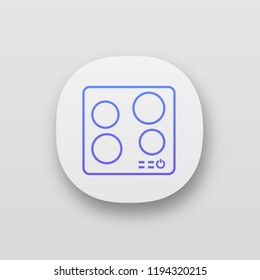 Electric induction hob app icon. Cooktop. Cooking panel, surface. Induction stove or built in cooker. Kitchen appliance. UI/UX user interface. Web or mobile application. Vector isolated illustration