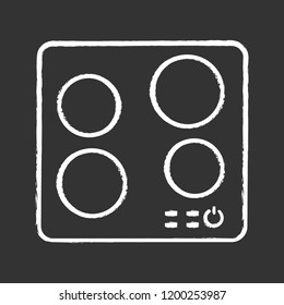 Electric induction hob chalk icon. Cooktop. Cooking panel, surface. Induction stove or built in cooker. Modern kitchen appliance. Isolated vector chalkboard illustration