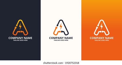 Electric initial letter A Logo Icon Template. Illustration vector graphic. Design concept Electrical plug With letter symbol. Perfect for corporate, more technology brand identity