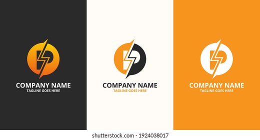 Electric initial letter P Logo Icon Template. Illustration vector graphic. Design concept Electrical Bolt With letter symbol. Perfect for corporate, more technology brand identity