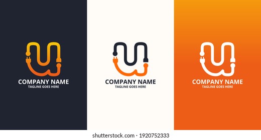 Electric initial letter u Logo Icon Template. Illustration vector graphic. Design concept Electrical plug With letter symbol. Perfect for corporate, more technology brand identity