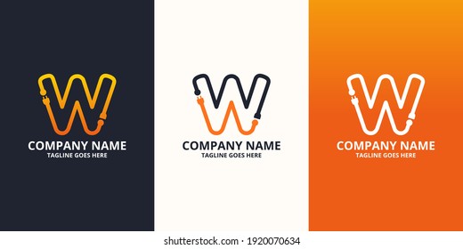 Plantilla de icono del logotipo W de la letra inicial eléctrica. Gráfico vectorial de ilustración. Concepto de diseño Enchufe eléctrica con símbolo de letra. Perfecto para una identidad de marca corporativa más tecnológica