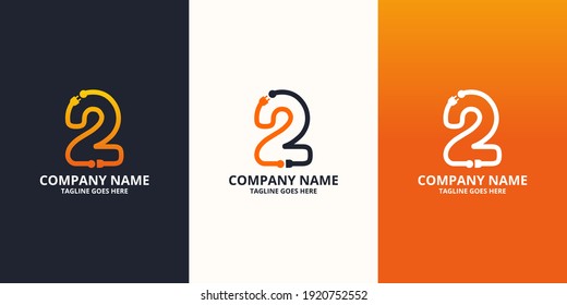 Electric initial number 2 Logo Icon Template. Illustration vector graphic. Design concept Electrical plug With number symbol. Perfect for corporate, more technology brand identity