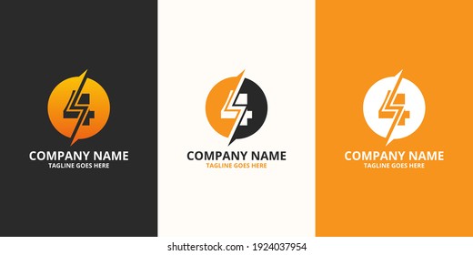 Plantilla de icono del logotipo del número inicial eléctrico 4. Gráfico vectorial de ilustración. Concepto de diseño Perno eléctrico con símbolo de número. Perfecto para una identidad de marca corporativa más tecnológica