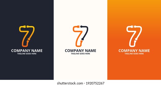 Electric initial number 7 Logo Icon Template. Illustration vector graphic. Design concept Electrical plug With number symbol. Perfect for corporate, more technology brand identity