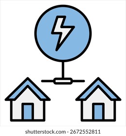 Ilustración de icono único negro azul de interconexión eléctrica