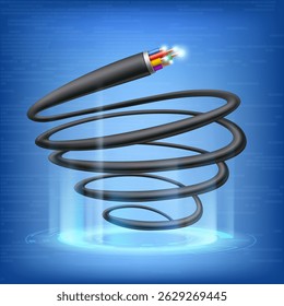 Electric or internet cable twisted into a spiral like a tornado. Vector illustration