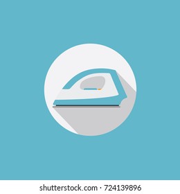 Electric Iron Icon with Long Shadow. Flat Design of Blue Iron on Circle