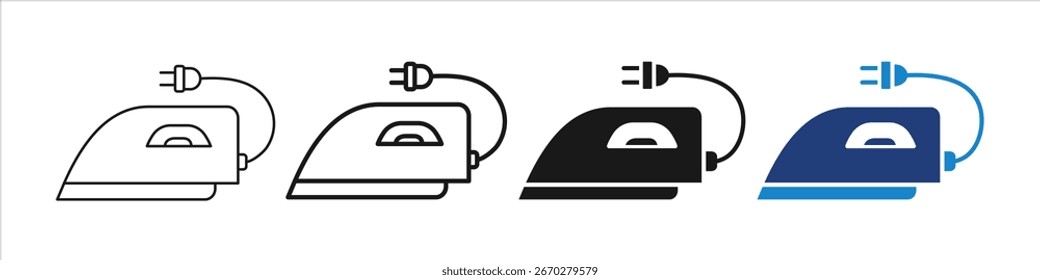 Pacote de ícone de ferro elétrico com traço editável em contorno, plano, sólido. Vetor.