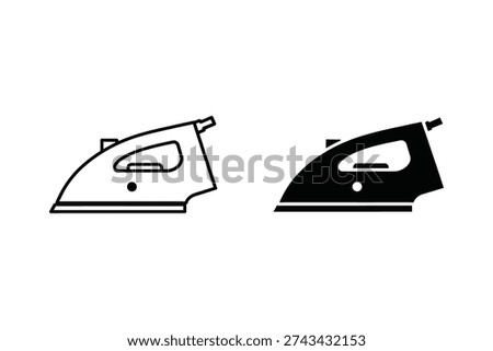 Electric Iron Icon Set: Flat Iron Design in Outline and Solid
