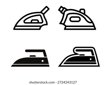 Conjunto de iconos de hierro eléctrico aislado sobre fondo blanco para el diseño de limpieza y hogar de electrodomésticos.