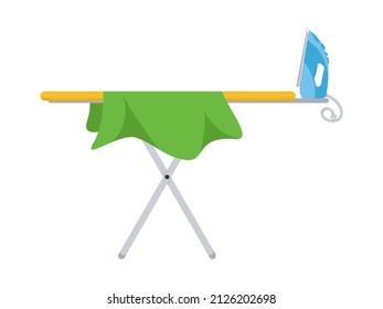 Electric iron and ironing board isolated on background. Flat vector illustration.