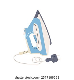 Electric iron for ironing clothes and linen. Vertical position. Appliances.Isolated on a white background. Flat vector illustration.