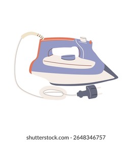 Ferro elétrico para passar roupa e linho. Posição horizontal. Equipamentos. Isolado. Ilustração de vetor plano.