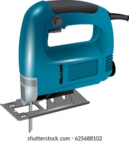 Electric jigsaw in blue Colors. Electric Tools isolated on white background. Vector illustration