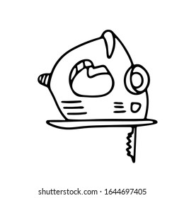 Elektrische Puppe im Doodle-Stil. Einziger Umriss. Handgezeichnete Vektorillustration auf schwarz-weißem Hintergrund.