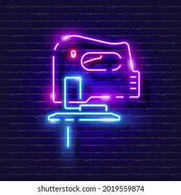 Electric Jigsaw neon icon. Vector illustration for design. Repair tool glowing sign. Construction tools concept.