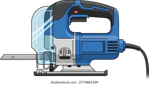 Electric jigsaw tool with visible blade power tool electric equipment workshop construction household instrument implement hardware apparatus carpenter engineer mechanic operator