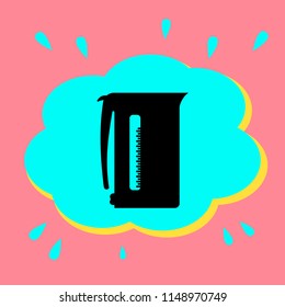 Electric kettle. Black icon in a bubble on a pink background. Vector