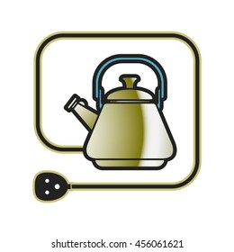 electric kettle in blue & gold with power cord-vector drawing