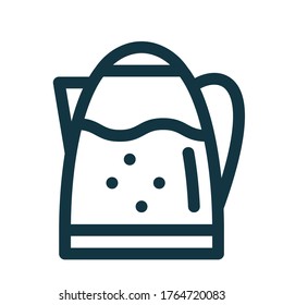 Electric kettle with boiling water and bubbles. Applicable for tea brewing manual. Kettle icon. Kitchen utensil symbol. Vector illustration