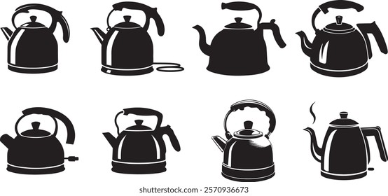 Electric kettle bundle vector silhouette illustration on white background