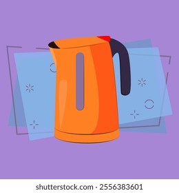 Electric kettle cartoon illustration. Orange water boiler. Home appliance concept. Vector illustration can be used for topics like housekeeping, kitchen, hot drink