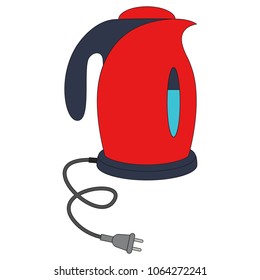 Electric Kettle cartoon. Outlined illustration with thin line black stroke
