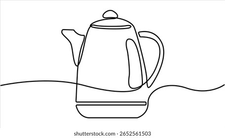 chaleira elétrica contínua uma linha desenhando ilustração vetor, Kettle. Ícone. Vetor de desenho contínuo da linha de sinal da chaleira elétrica. Uma linha Teapot, fundo vetor chaleira. 