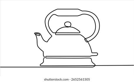 chaleira elétrica contínua uma linha desenhando ilustração vetor, Kettle. Ícone. Vetor de desenho contínuo da linha de sinal da chaleira elétrica. Uma linha Teapot, fundo vetor chaleira. 