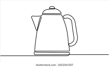 chaleira elétrica contínua uma linha desenhando ilustração vetor, Kettle. Ícone. Vetor de desenho contínuo da linha de sinal da chaleira elétrica. Uma linha Teapot, fundo vetor chaleira. 