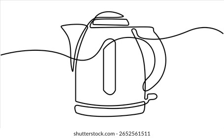 chaleira elétrica contínua uma linha desenhando ilustração vetor, Kettle. Ícone. Vetor de desenho contínuo da linha de sinal da chaleira elétrica. Uma linha Teapot, fundo vetor chaleira. 