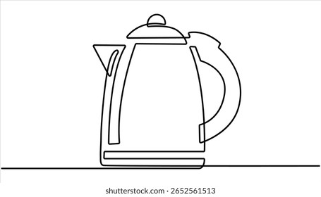 chaleira elétrica contínua uma linha desenhando ilustração vetor, Kettle. Ícone. Vetor de desenho contínuo da linha de sinal da chaleira elétrica. Uma linha Teapot, fundo vetor chaleira. 