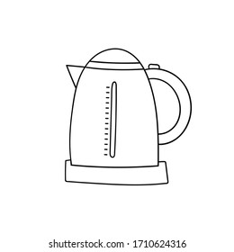 Electric kettle. Cooking, kitchen utensils. Vector hand doodle illustration isolated on white background.