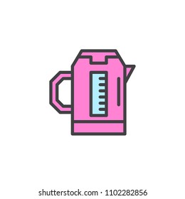 Electric kettle filled outline icon, line vector sign, linear colorful pictogram isolated on white. Household equipment symbol, logo illustration. Pixel perfect vector graphics