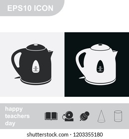 Electric kettle flat black and white vector icon.