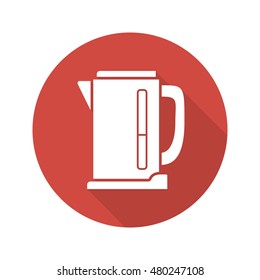 Electric kettle flat design long shadow icon. Vector silhouette symbol