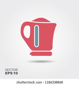 Electric kettle flat style icon with shadow. Vector illustration
