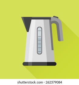 Electric kettle flat style icon on green background. Vector illustration.