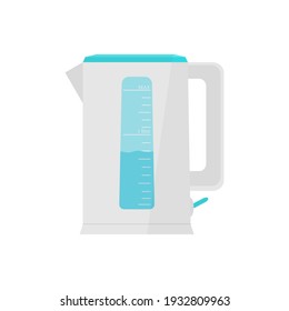 The electric kettle is grey with glass and a measuring scale in the middle. The liter pointer is a flat vector illustration