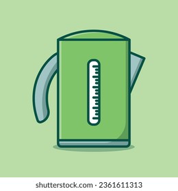 Electric Kettle for Home Use in the Kitchen Vector Illustration Isolated on a Green Background