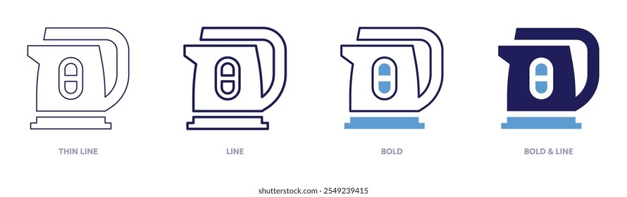 Electric kettle icon in 4 different styles. Thin Line, Line, Bold, and Bold Line. Duotone style. Editable stroke.