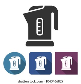 Electric kettle icon in different variants with long shadow