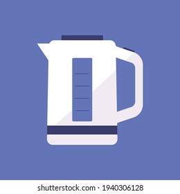 Electric kettle icon isolated on blue background.Vector illustration in flat style