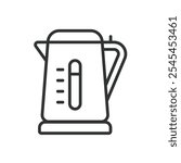 Electric kettle, icon in line design. Electric, kettle, appliance, water, boiling, kitchen, device on white background vector. Electric kettle editable stroke icon