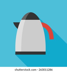 electric kettle icon with long shadow. flat style vector illustration