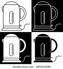 Electric kettle icon on stand. Isolated vector in white and black background in linear style