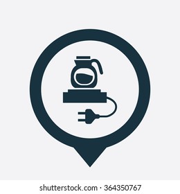 electric kettle icon, on white background map pin