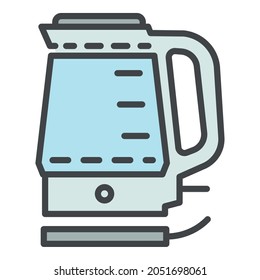 Electric kettle icon. Outline electric kettle vector icon color flat isolated on white