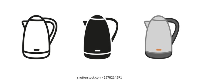 Electric kettle icon. Teapot boiler vector illustration. Kitchen appliance symbol. Hot water boiling utensil device sign. Thermal teakettle pictogram. Electric kettle outline concept isolated.